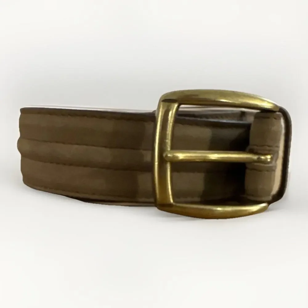 Johnston & Murphy Mens Brown Leather Belt Size 44 Contrast Stitched Solid Brass